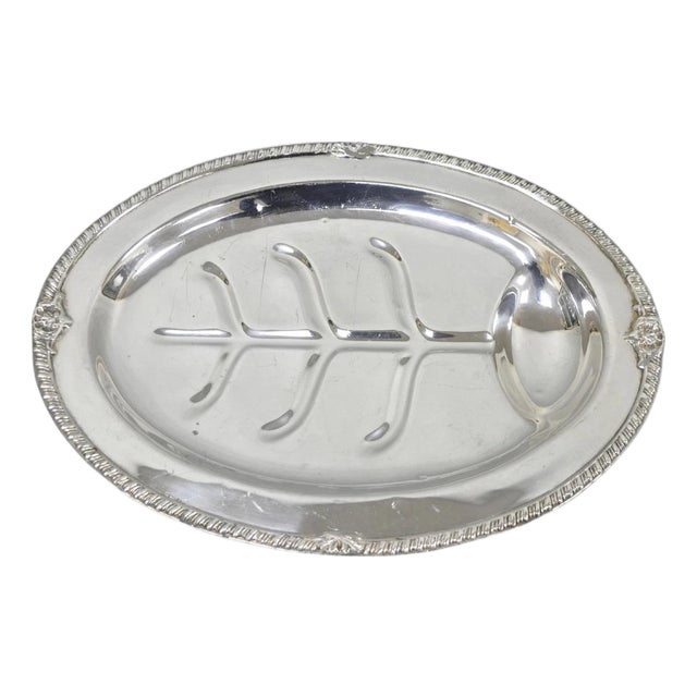 Vintage English Sheffield Silver Plated Meat Cutlery Oval Serving Platter Tray For Sale