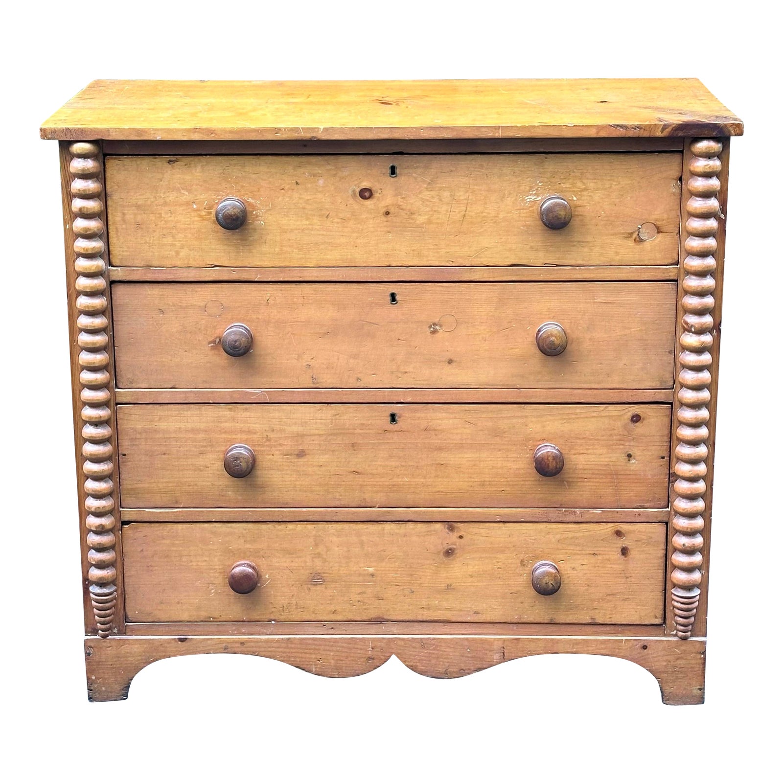 Antique Pine 4 Drawer Dresser With Scalloped Apron | Chairish