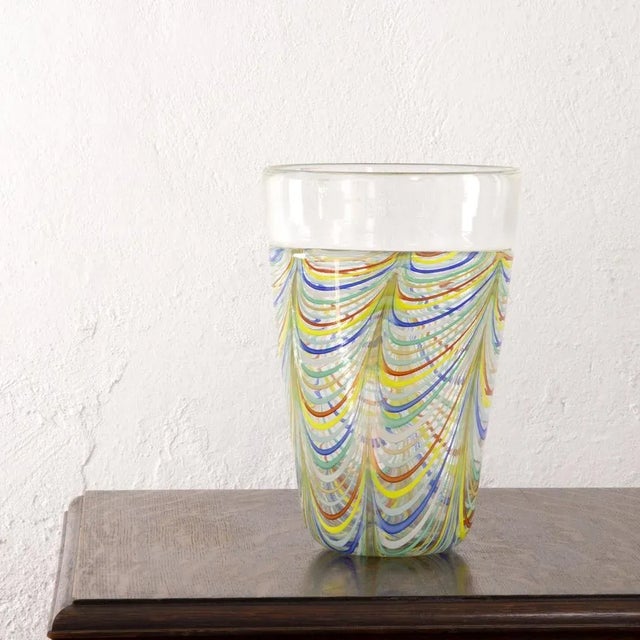 Phoenician Lace Vase in Murano Glass with Polychrome Filigrees and Crystal Incalmo by Archimede Seguso, in Flawless...