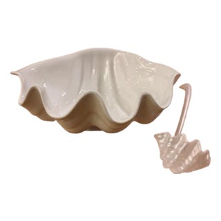 Mid Century Italian Porcelain Clamshell Punch Bowl With Ladle. For Sale
