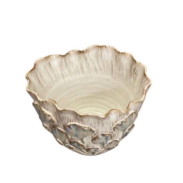 Ceramic Italian Hand-Crafted Ceramic Floral Relief Planter For Sale - Image 7 of 12