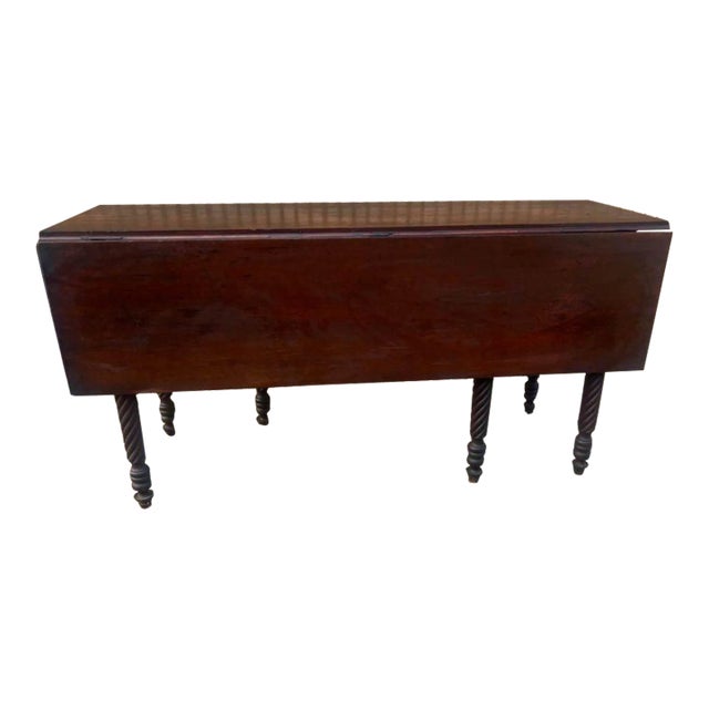 19th Century Antique Twisted Leg Walnut Drop Leaf Table. For Sale