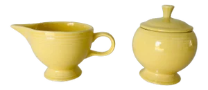 Fiesta Ware Yellow Sugar & Creamer Set Old Marks