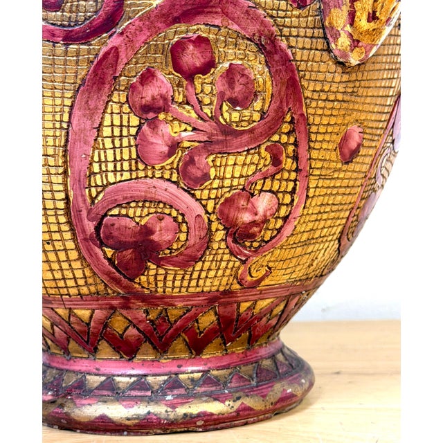Large Italian Aretini Pottery Vase, Red & Gold Enamel Relief Decoration, Arezzo For Sale In West Palm - Image 6 of 18