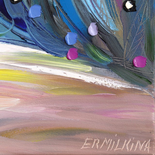 Blue Under the Night Sky - Abstract Cool Tone Figurative Textured Impasto Oil Painting by Ekaterina Ermilkina For Sale - Image 8 of 8