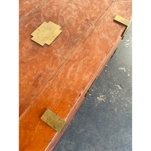 Vintage Boho Leather Wrapped Campaign Trunk For Sale - Image 10 of 12