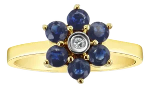 Sapphire Flower Shaped Ring 14K Yellow Gold, Size 9
