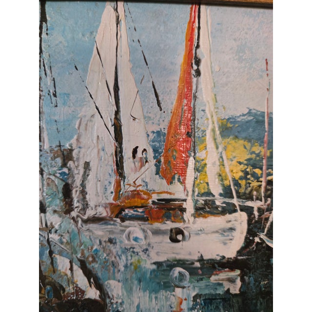 1970s Sailboats in the Harbor Painting by Edward Barton (1926-2012) For Sale - Image 5 of 9