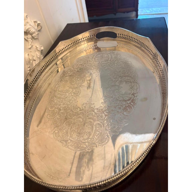 Antique Edwardian Engraved Silver-Plated Tea Serving Tray from Mappin & Webb, 1900 For Sale - Image 9 of 13
