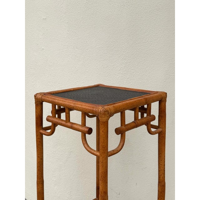 Brown Bamboo Planter Stand Vintage Hollywood Regency Chinoiserie Tall Coastal For Sale - Image 8 of 14