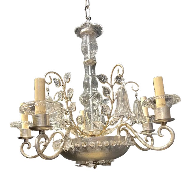 1930’s French Bagues Silver Leaf Chandelier For Sale