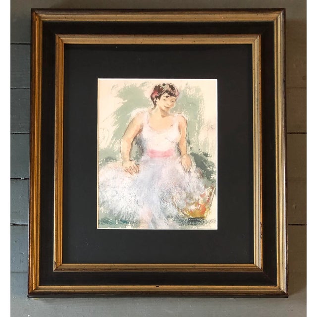 Original Vintage Impressionist Watercolor Dancer 1950’s For Sale - Image 4 of 4