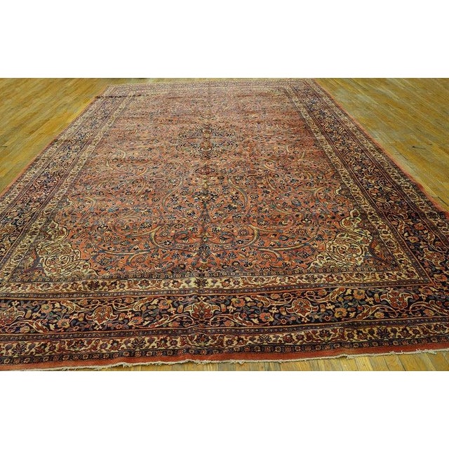 1900s Fine Traditional Antique Red Rust Floral Medallion Dabir Kashan Rug For Sale - Image 9 of 9