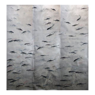 Fishes, Hand-Painted Metal Wallpaper For Sale