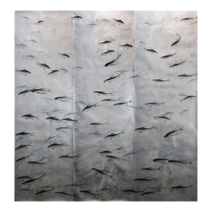 Fishes, Hand-Painted Metal Wallpaper