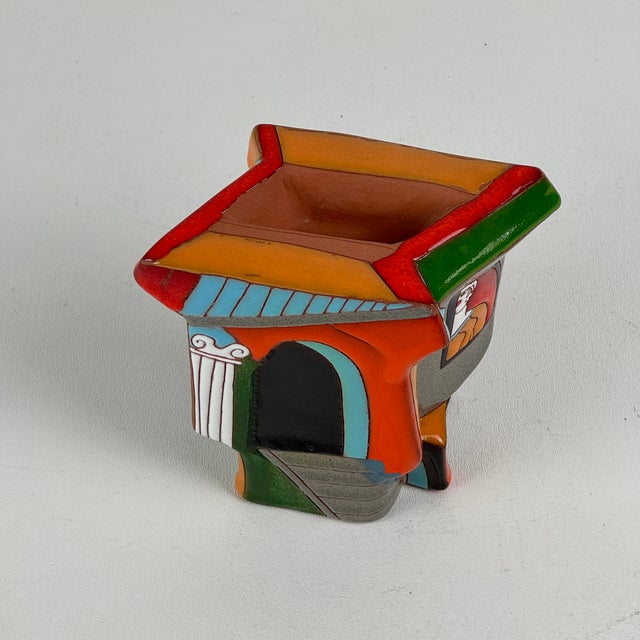 Orange Katya Apekina Enameled Ceramic Art Sculpture With Figures in Windows, Circa 1990s For Sale - Image 8 of 10