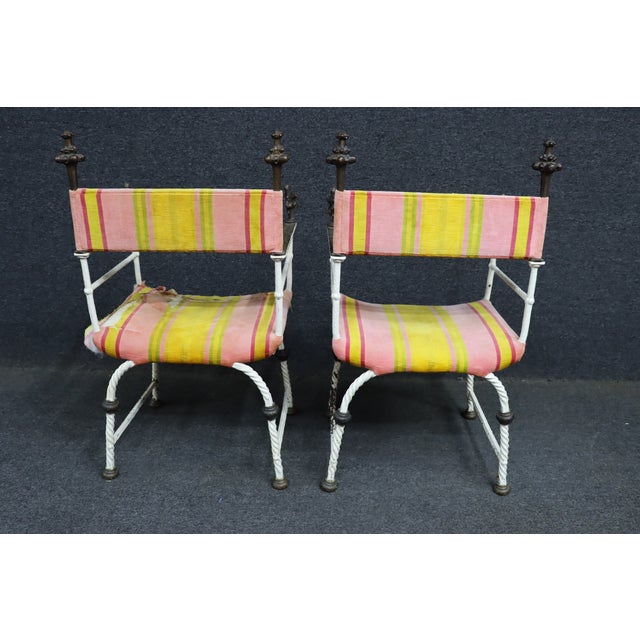 Pair of Italian Savonarola Style Iron Chairs With Figural Arms For Sale - Image 14 of 15