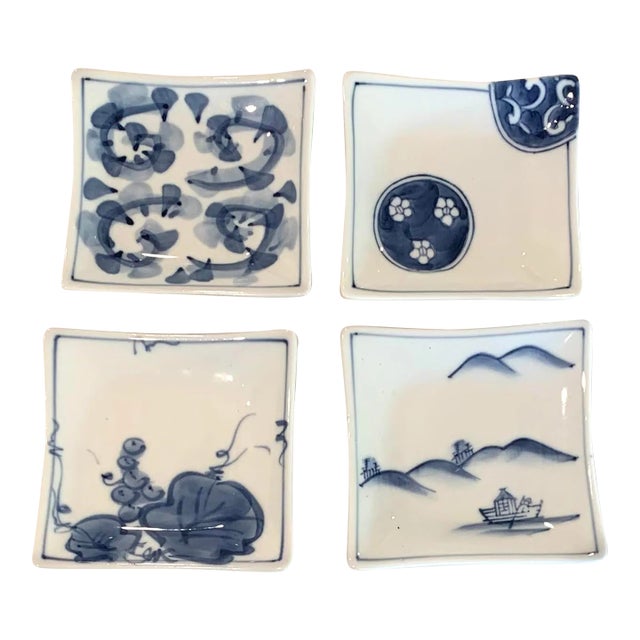 1980s Asian Hand Painted Dipping Dishes- Set of 4 For Sale