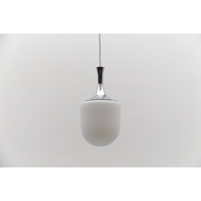 Small Vintage Space Age Opal Glass Hanging Lamp with Chrome, 1960s For Sale - Image 4 of 8