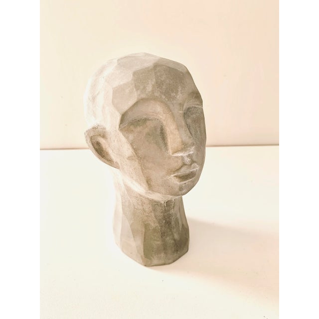 Early 21st Century Modern Contemporary Faux Stone Gray Head Sculpture For Sale - Image 5 of 8