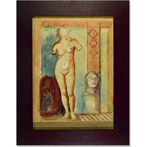 Achille Funi, Nude of Woman, Mixed Media on Plywood, Mid-20th Century For Sale - Image 4 of 4