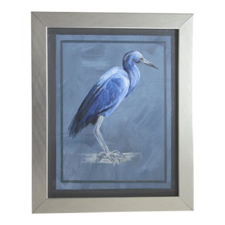 Bird Blue Heron Portrait Style Audubon Minimalism Americana Gray Navy Original Painting Cleo Plowden For Sale