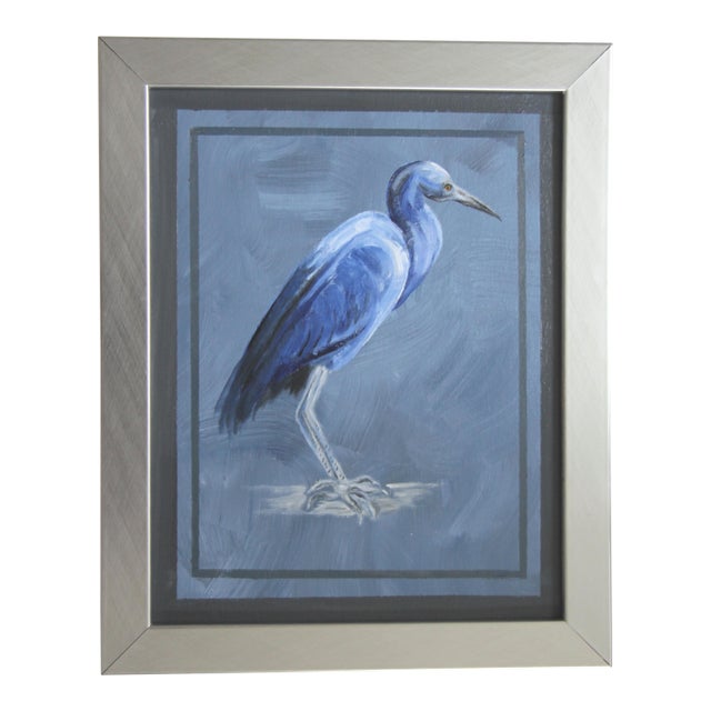 Bird Blue Heron Portrait Style Audubon Minimalism Americana Gray Navy Original Painting Cleo Plowden For Sale