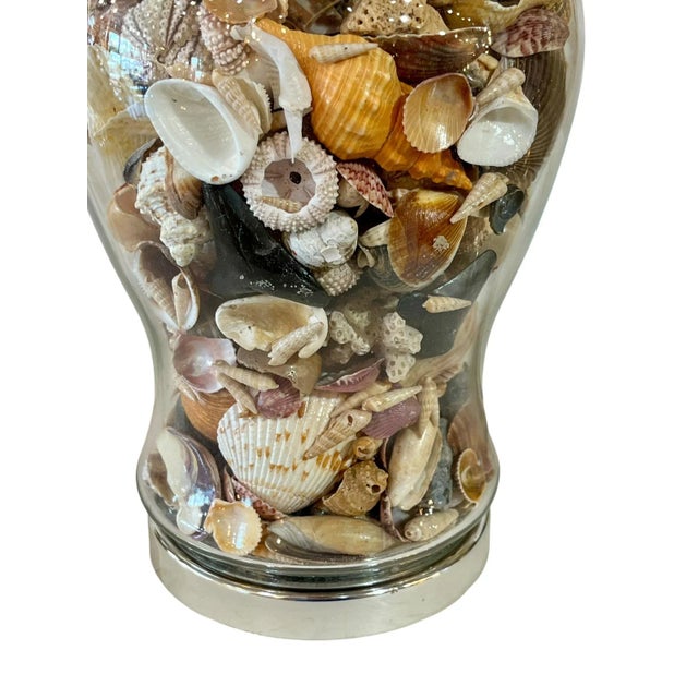 Vintage Glass Ginger Jar Shell Filled Lamp For Sale - Image 4 of 18