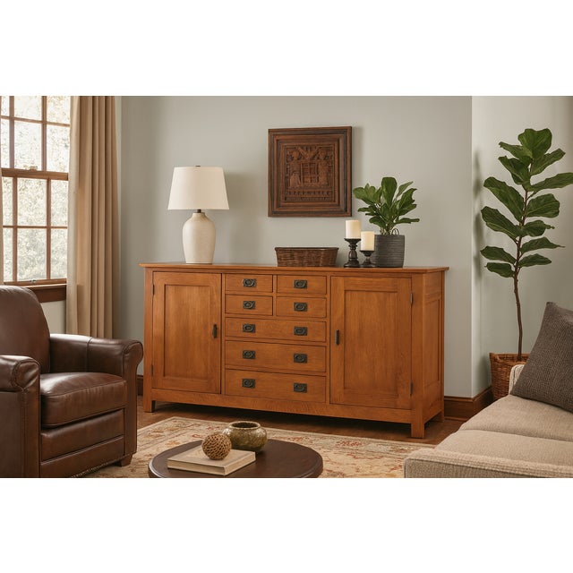 Mission 7 Drawer Sideboard With 2 Doors - Michael's Cherry (Mc-A) - 82" For Sale - Image 11 of 16