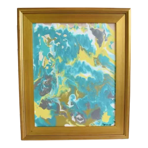 Original Contemporary Modern Abstract Marbleized Art Painting W/ Antiqued Gold Wood Frame