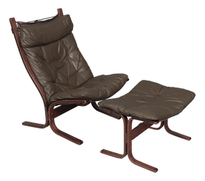 Set of Brown Leather Highback Siesta Chair and Ottoman by Ingmar Relling for Westnofa, 1970s