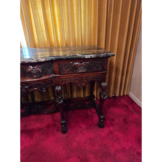 Antique Italian Renaissance Revival Walnut Marble Top Credenza Sideboard Buffet For Sale - Image 15 of 18