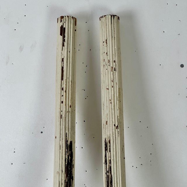 Pair of Slender Antique Architectural Salvage Cylindrical Fluted & White Painted Wood Columns For Sale - Image 4 of 8
