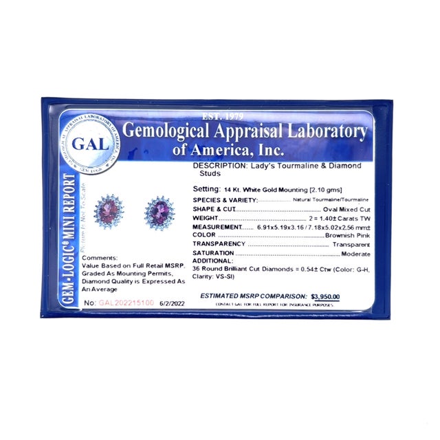 Natural Tourmaline Diamond Earrings 14k Gold 1.94 TCW Certified For Sale - Image 12 of 12