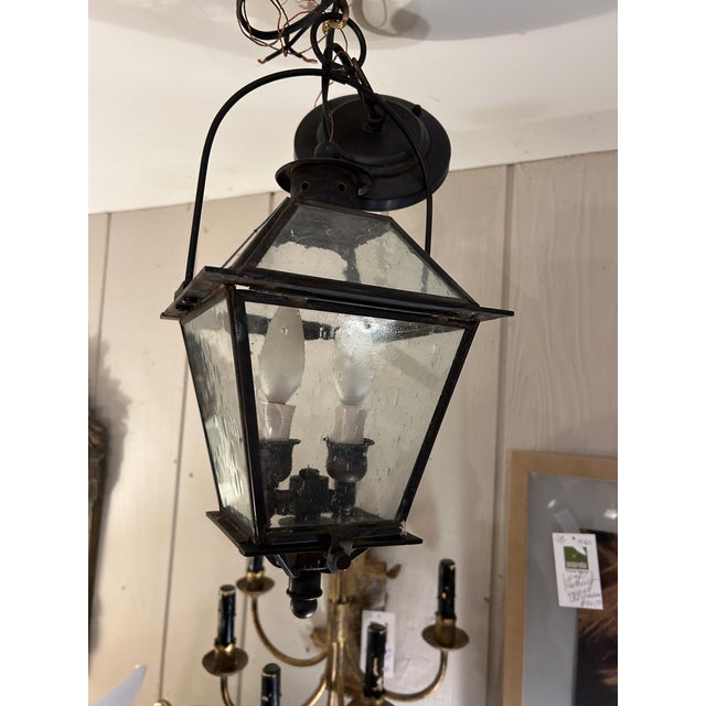 1970s Vintage Black Metal & Seeded Glass Carriage Lantern For Sale - Image 5 of 6