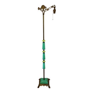 Art Deco Brass and Jadeite Floor Lamp For Sale