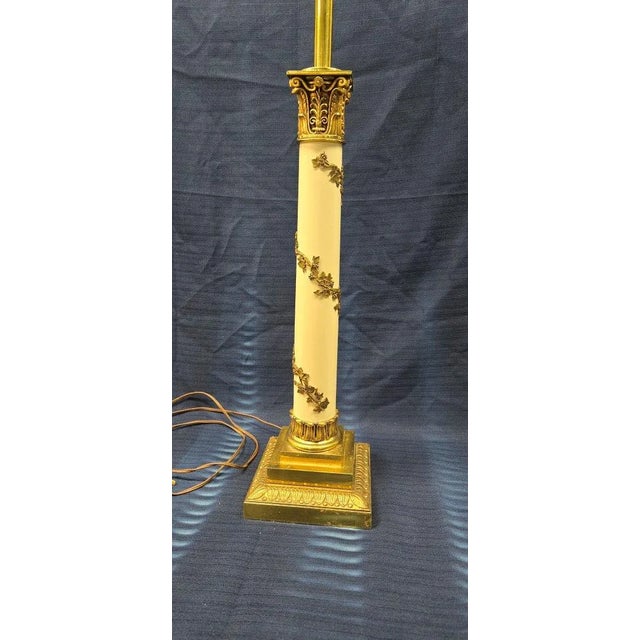 Metal Vintage Metal Crème and Gold Colored Stemmed Table Lamp With Stick Lamp Bodice For Sale - Image 7 of 12