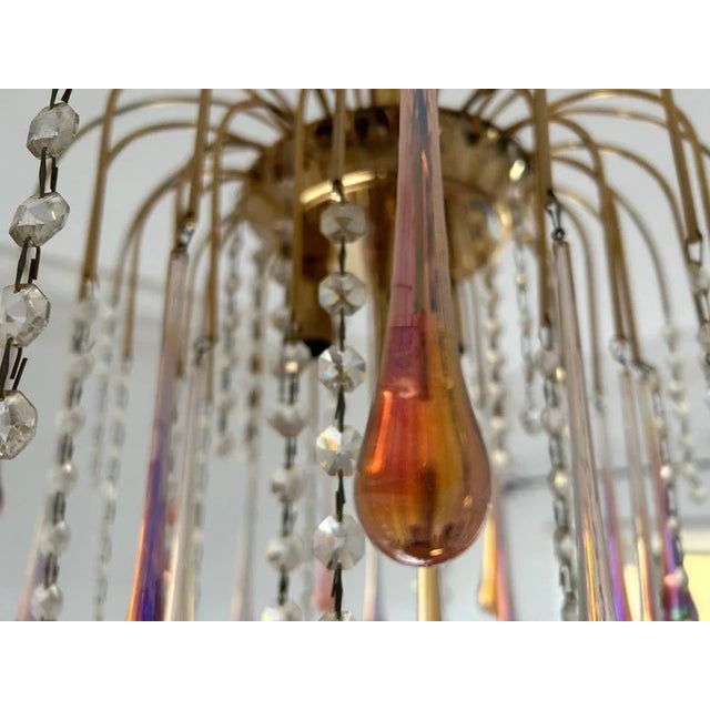 Gold Vintage Pink Raindrops Murano Chandelier, 1980s For Sale - Image 8 of 10