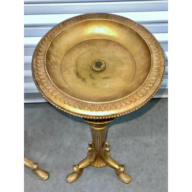 Art Deco French Provincial Brass Tripod Torchieres Candle Holders - A Pair For Sale - Image 4 of 10