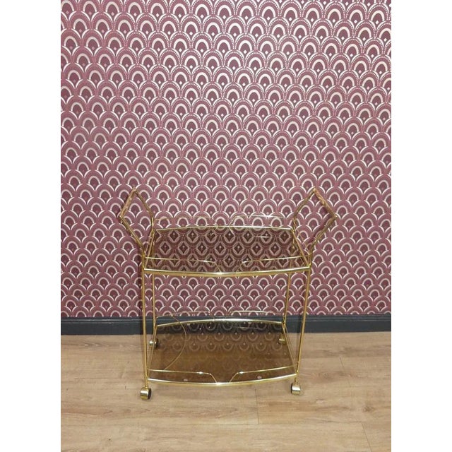 Brass & Glass Bar Wagon in Smoke Glass, 1970s For Sale - Image 4 of 12