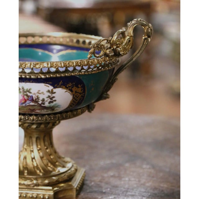 Bronze 19th Century French Sevres Style Ormolu Mounted Porcelain Jardinière For Sale - Image 8 of 13