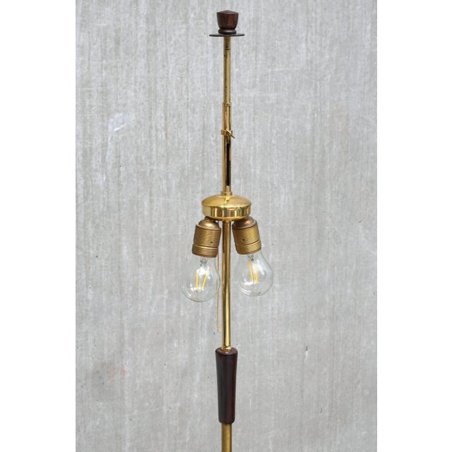 Danish Modern Sculptural Tripod Floor Lamp in Beech, Brass and Linen from Fog & Mørup, 1960s For Sale - Image 11 of 12