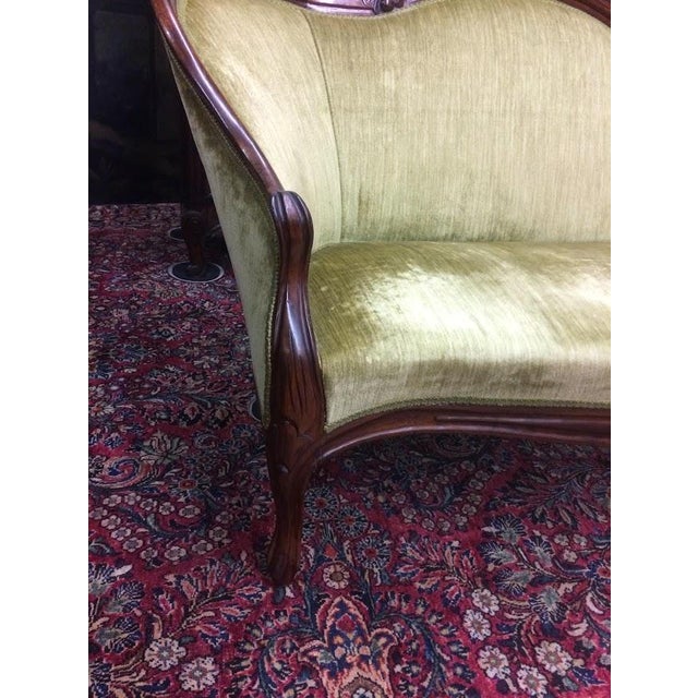Antique Settee, Apple Green Victorian Settee For Sale - Image 9 of 11