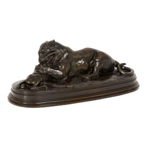 French Bronze Sculpture “Tiger Devouring Gazelle” After Antoine-Louis Barye