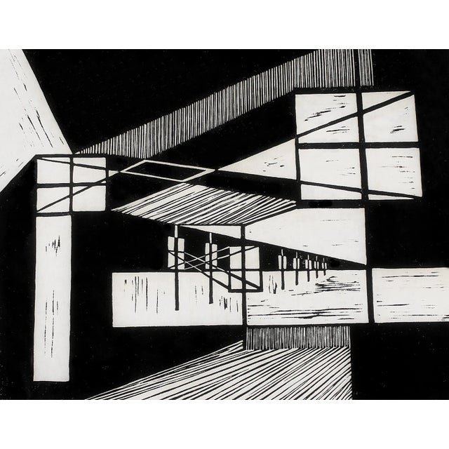 1964 Louise Osada Abstract Black and White Woodcut "Communication" #8/12 For Sale