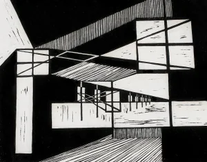 1964 Louise Osada Abstract Black and White Woodcut "Communication" #8/12