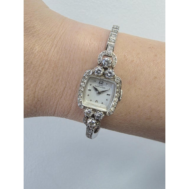 Metal Vintage Lady Hamilton 1.25 Carats Diamonds Tonneau Shape Cocktail Watch 14k Gold For Sale - Image 7 of 9