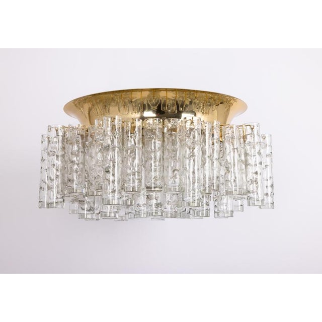 Large Brass and Murano Glass Tubes Flush Mount attributed to Doria, Germany, 1960s For Sale - Image 4 of 15