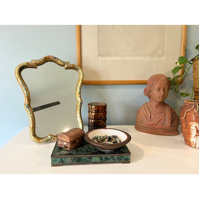 Glass Vintage 1950's Chinoiserie French Italian Gilded Hand Painted Dressing Mirror For Sale - Image 7 of 10