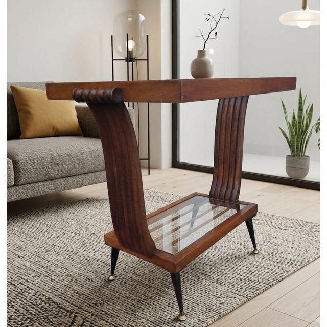 Art Deco Walnut Coffee Table with Glass Bases, 1940s For Sale - Image 12 of 12